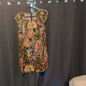 Grace Karin Red and Green With Frida Kahlo Print Sheath Dress with Cap Sleeves